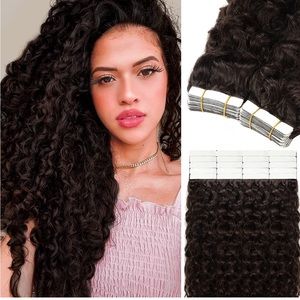 16inch Curly Tape in Hair Extensions Jerry Curly Dark Brown Real Human Hair 50g
